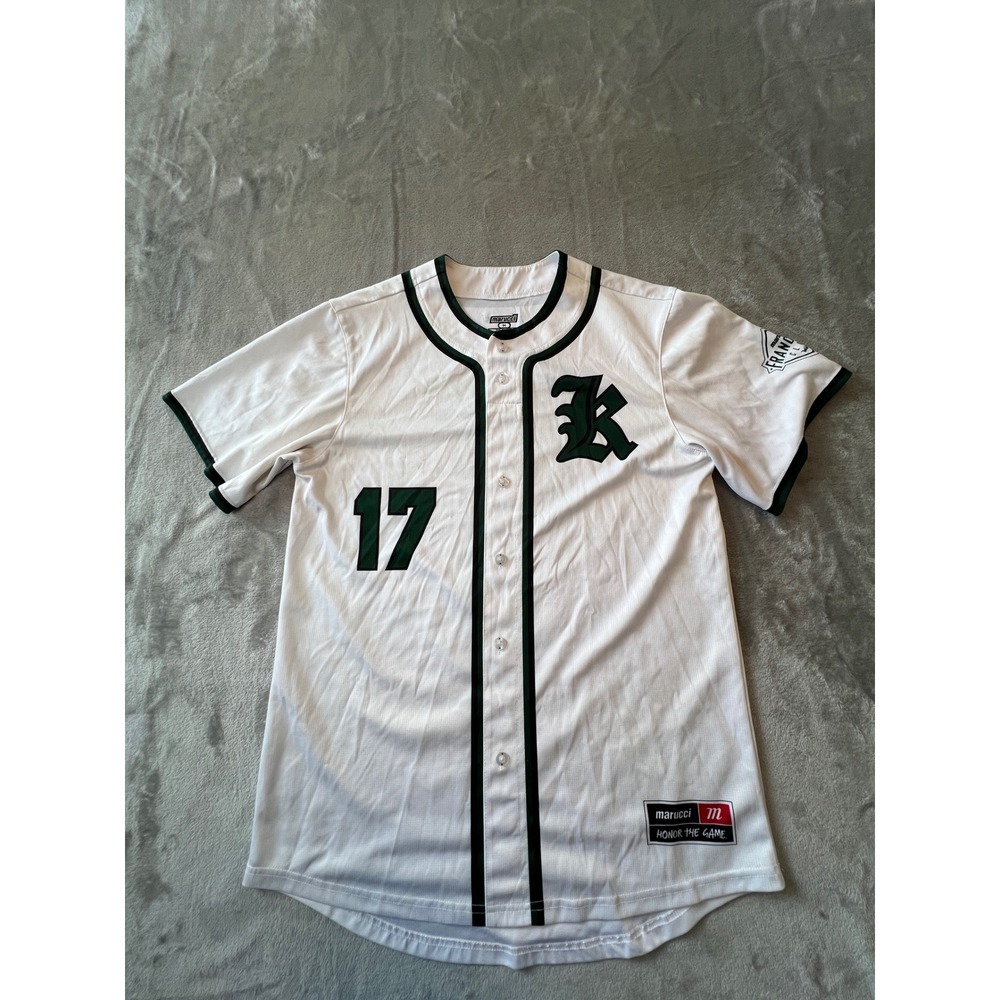 Marucci Baseball Jersey Mens Medium White Green Franchise Club #17 Button Up